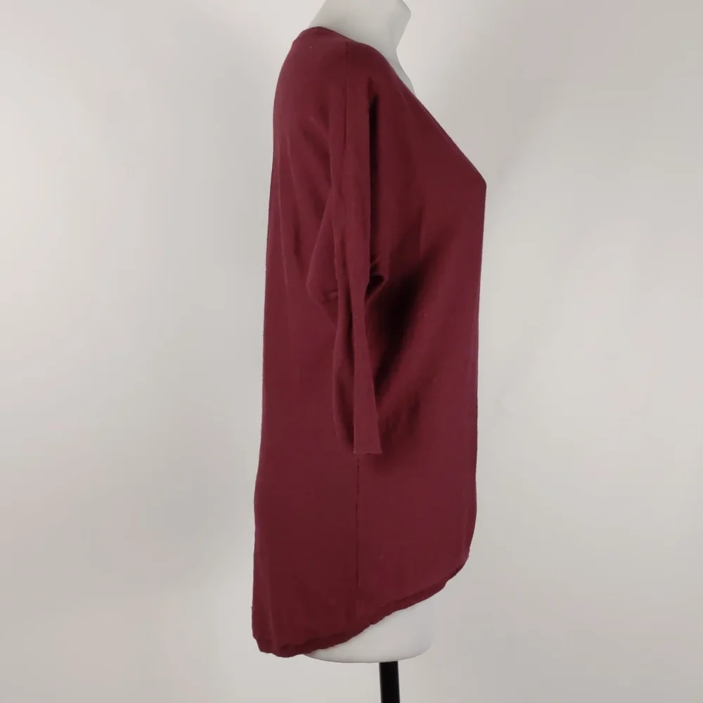 Dotti Women's Top Size Small Maroon 3/4 Sleeve Hi-Low Hem Round Neckline Jumper - Picture 11 of 14